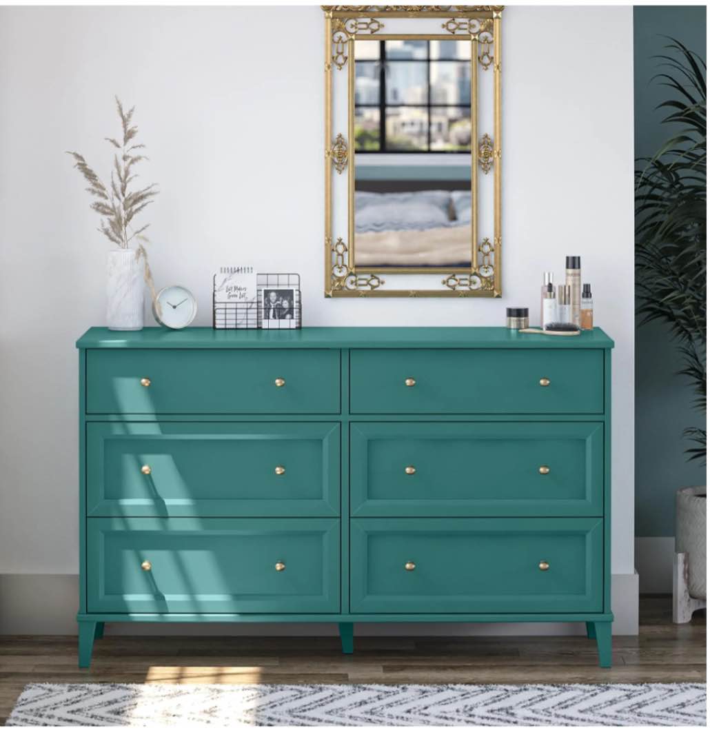 Monticello Wide 6-Drawer Dresser, Emerald Green.