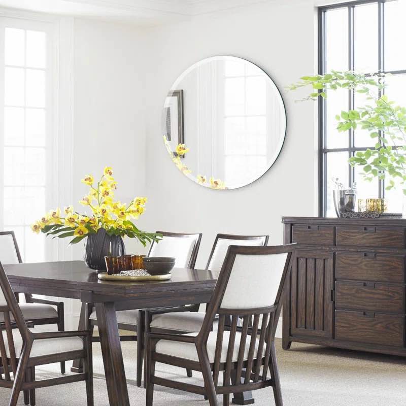 Frameless Beveled Round Bathroom Mirror for Wall