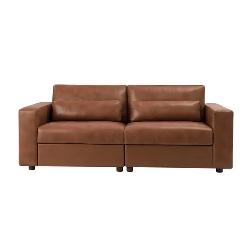 ( Incomplete, Box 3 ) Placidus Modern Square Armrests Genuine Leather Sofa  SFLB1085-BRN-A 