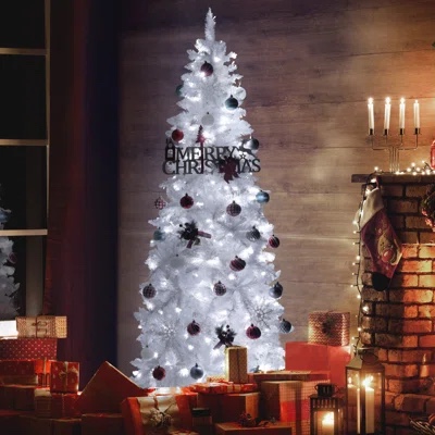 6'/7.5' Pencil Christmas Tree with Lights, Pre-lit Slim Christmas Trees, 4 Colors Available
