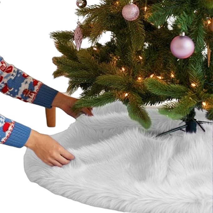 Sattiyrch Faux Fur Christmas Tree Skirt 59",White Xmas Decorations for 10ft-12ft Christmas Tree (White, 59in)