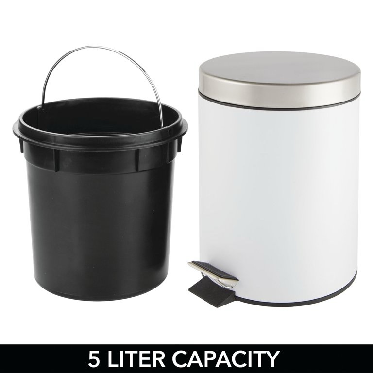 mDesign Small Modern 3-Liter / .7 Gallon Round Metal Lidded Step Trash Can, Compact Garbage Bin with Removable Liner Bucket and Handle for Bathroom, Kitchen, Craft Room, Office, Garage - Black Black 3 liter