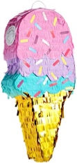 Mini Ice Cream Pinata for Summer Theme Birthday, Colorful Sprinkles for Ice Cream Party Supplies (16.5 x 7.5 In)