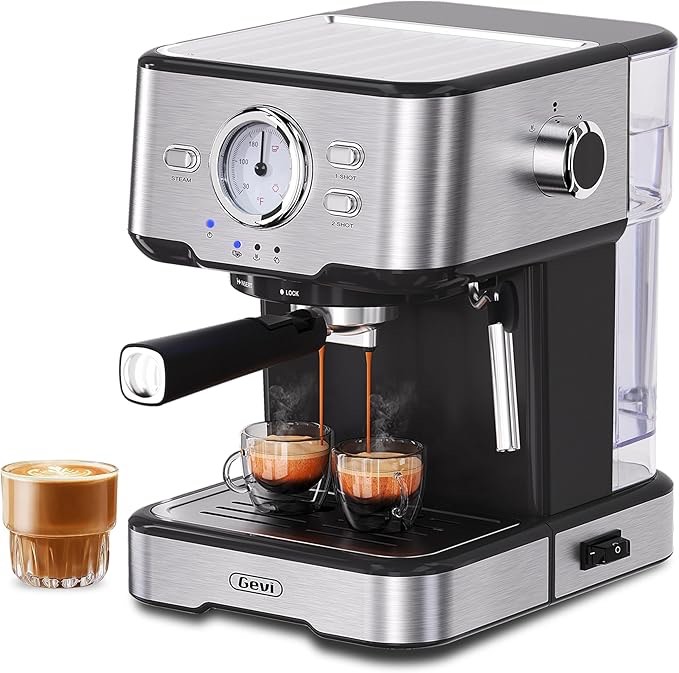 Gevi Espresso Coffee Machine,Espresso Machine with Steamer, Compact Semi Espresso Maker with Milk Frother for Home, Stainless Steel Cappuccino Machine for Cappuccino, Latte, 1100W