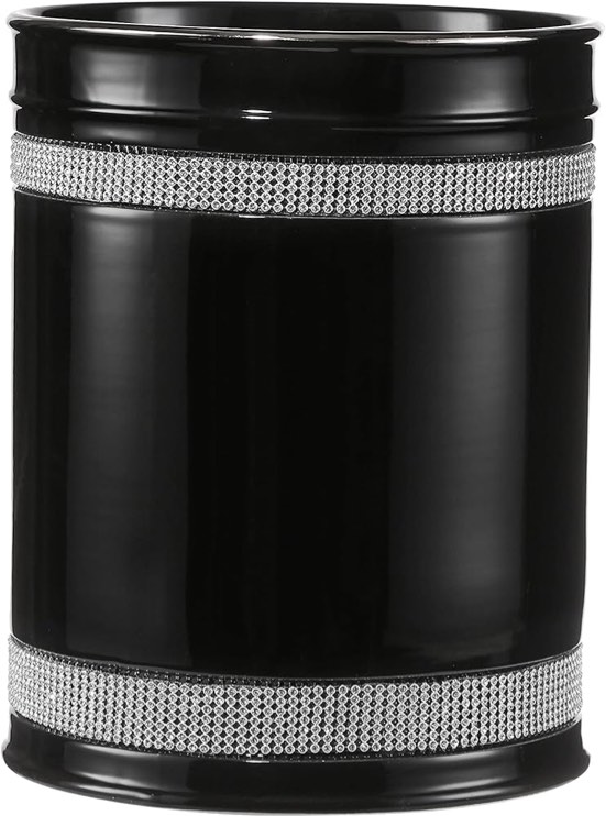 Motifeur Bathroom Wastebasket - Ceramic Decorative Trash Can (Rhinestones, Black)