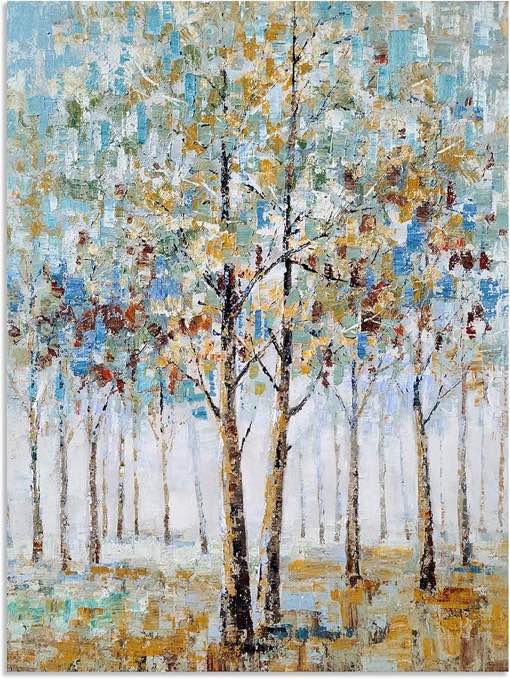 NdcSkyArt Tree Canvas Wall Art - Hand Painted Abstract Forest Painting for Modern Home Décor