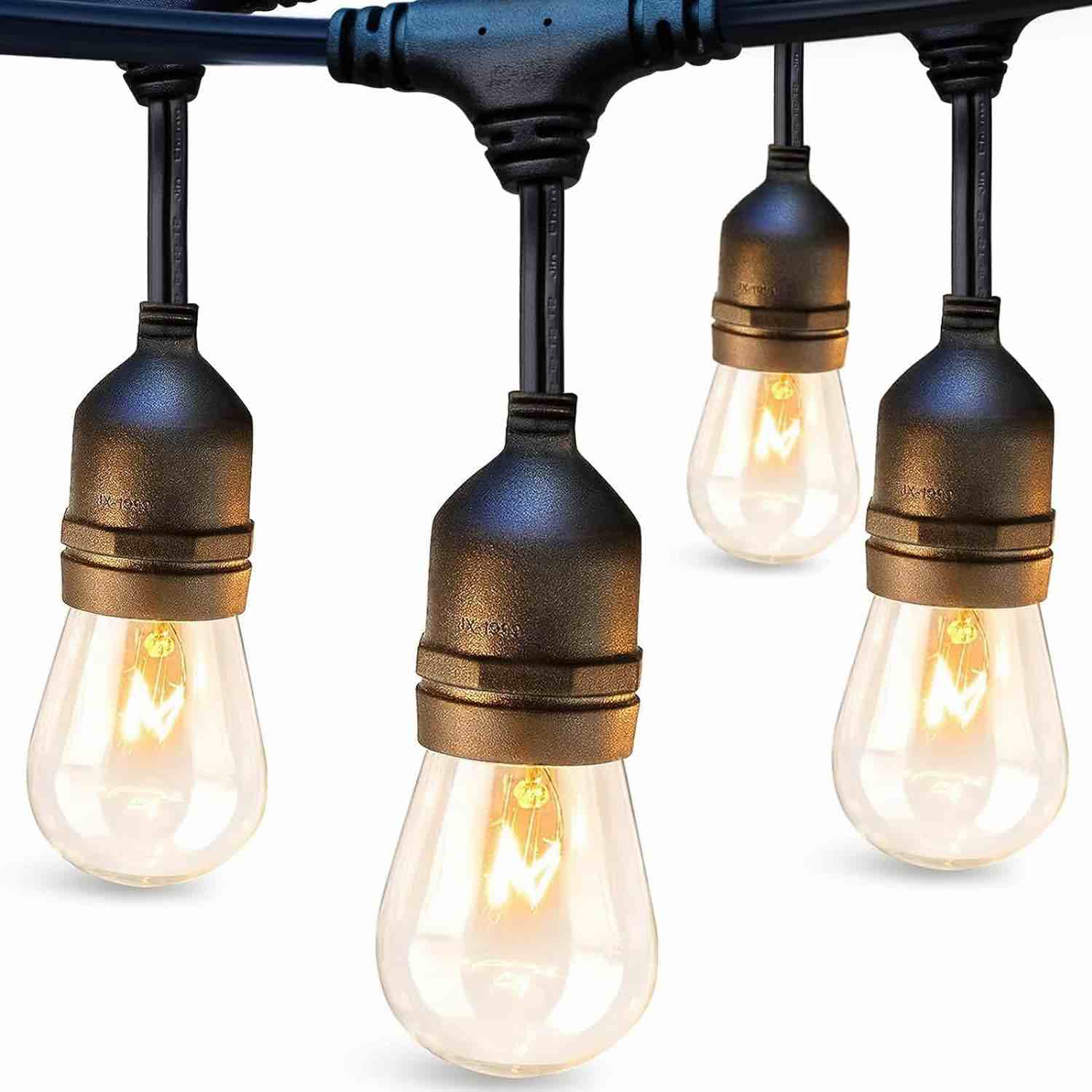 addlon Outdoor String Lights Commercial Grade Weatherproof Strand Edison Vintage Bulbs(2 Spare Bulbs), 24FT ETL Listed Heavy-Duty Decorative CafÃ© Market Patio Lights for Bistro Classic Black