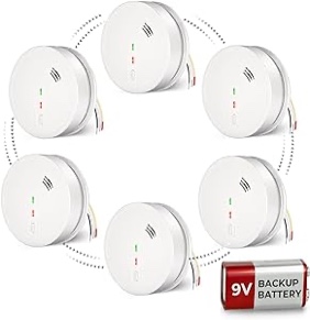 SITERWELL Smoke Detector, Hardwired Photoelectric Smoke Alarm with DC 9V Backup Battery & Interconnected, Fire Alarm with Silence Button, GS517, 6 Packs