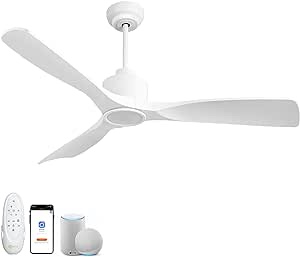 OFANTOP 52 Inch Smart Ceiling Fan with Quiet DC Motor, 3 Blade High CFM Indoor Outdoor Modern White Ceiling Fan with Lights Remote Control for Bedroom Living Room