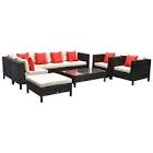 (incomplete,  only 1 box ) Outsunny Patio Furniture Set, 9 Piece Outdoor Sectional Sofa, All-Weather PE Rattan Wicker Conversation Set with Chairs, Ottoman, Loveseat, Coffee and Side Table, Cushions, Sand