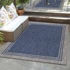 Aloha Azure Silver Bordered Washable Outdoor Area Rug