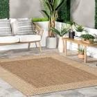 Dark Gray Tucana Striped Border Indoor/Outdoor Flatweave rug 2’ x 8’ 