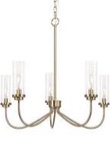 A1A9 5-Light Farmhouse Chandelier for Dining Room Kitchen Island, Modern Chandeliers Brushed Brass Pendant Lighting Fixtures with Clear Glass Shades for Living Room, Bedroom, Foyer (Gold)