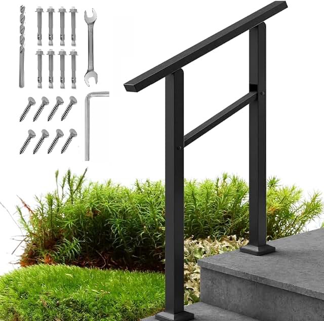 Handrails for Outdoor Steps 3 Ft Transitional Handrail, Outdoor Stair Railing Fits 1 to 3 Steps, Wrought Iron Handrail for Concrete Stepsï¼ˆ3 Stepsï¼‰