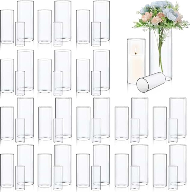 16 Pcs Glass Cylinder Vase Bulk Clear Different Sizes Candle Holder Decorative Centerpiece for Wedding Reception Home Flowers Modern Serene Spaces Living Glass Vases (4'', 6'', 8'' High)