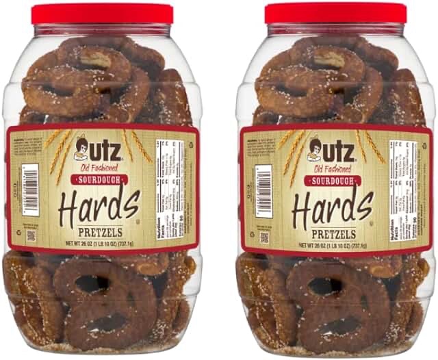 Utz Old Fashioned Sourdough Hard Pretzels – 26 oz Barrel (2 Count) – Big and Thick Classic Pretzel Twists, Crunchy Sourdough Pretzel with Zero Cholesterol, Brown