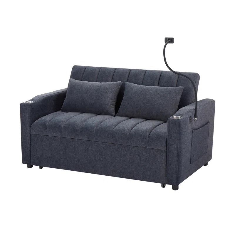 (incomplete) Convertible Sofa Bed Loveseat Sofa with Usb Ports, Side Pockets, Cup Holders And Phone Holder