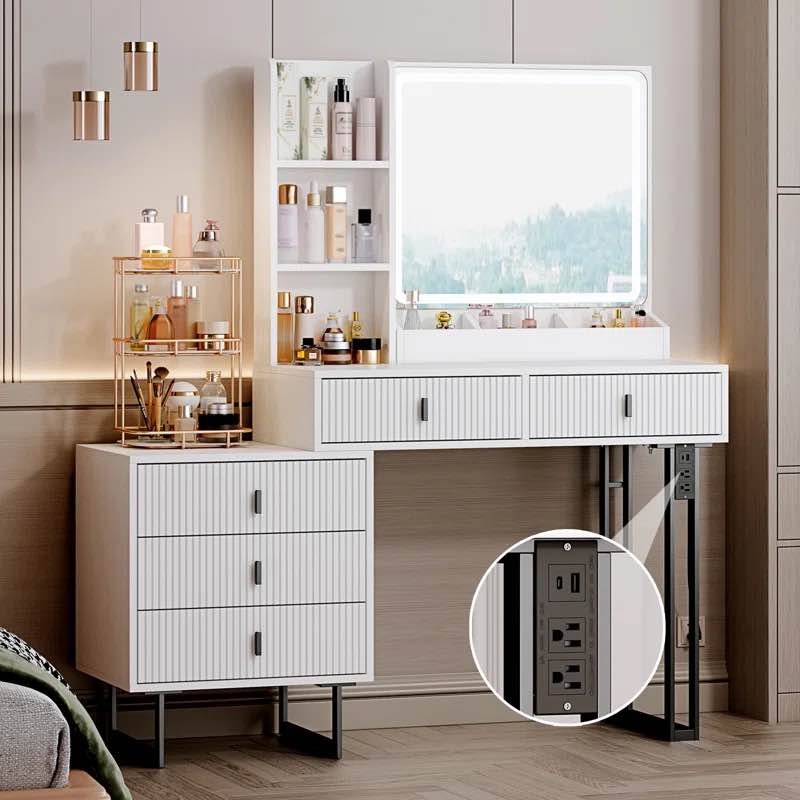 Axelson Makeup Vanity Desk with Large Mirror and Lights&Charging Station,3 Lighting Modes