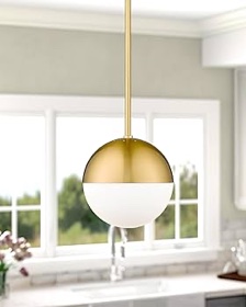 LMS Modern Pendant Lighting Gold Globe Pendant Light Fixture, Mid Century Chandelier One Light Hanging Fixture for Kitchen Island, Adjustable Indoor Lighting for Dinning Room Bedroom, LMS-187