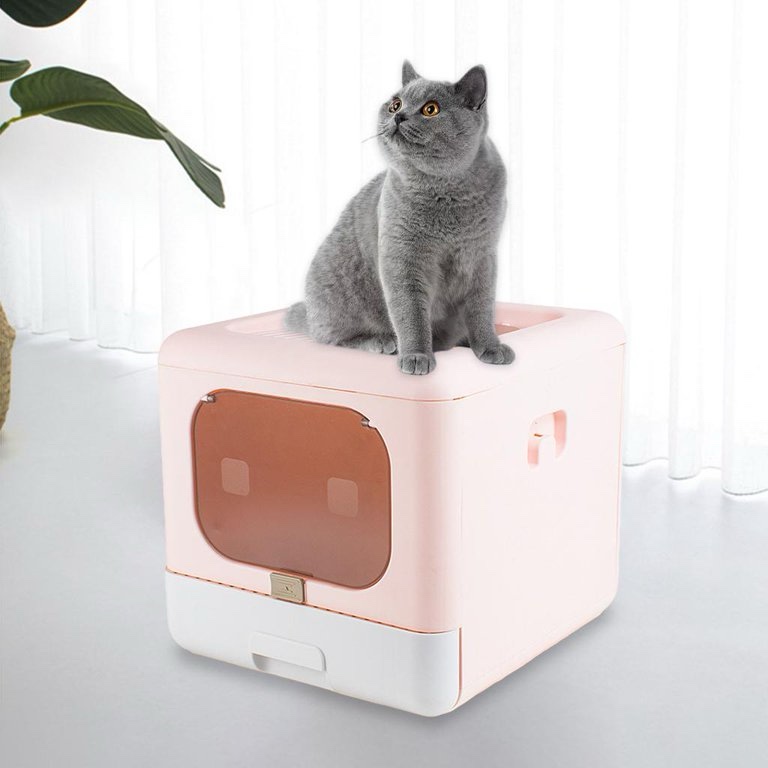 (color grey) Premium Cat Hooded Closed Cat Litter Tray, Enclosed Cats Kitten Toilet 2 Entrances, Cat Box Container Litter Pan grey
