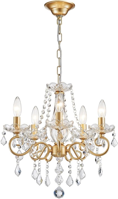 Mini Crystal Chandelier K9 Crystal Lighting Chandelier For Living Room 5 E12 Bulbs High 16.5 In X Diameter 16.9 In, Golden