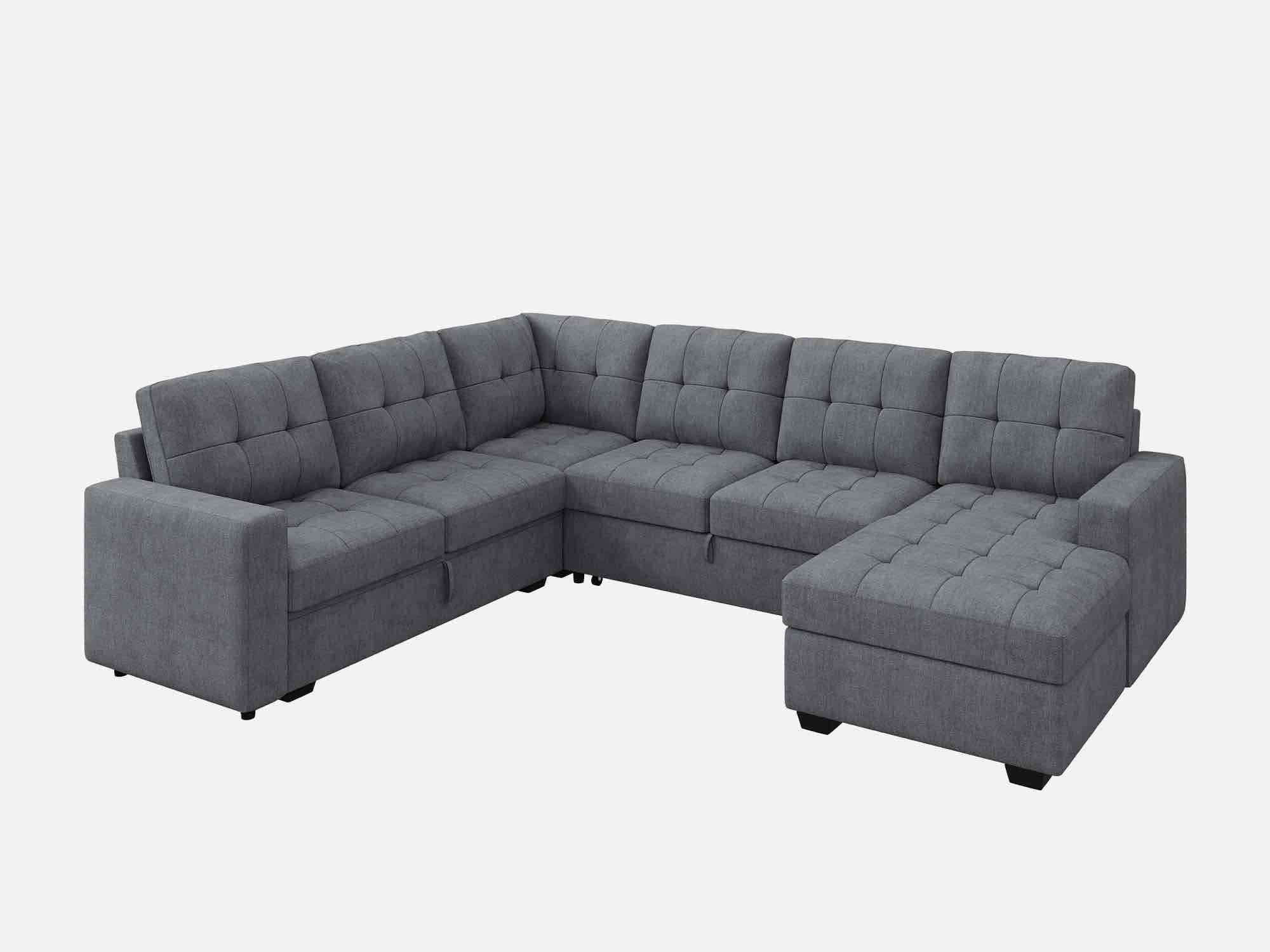 (Similar, 1 piece only) HONBAY 6-Piece Polyester Sleeper Sectional Sofa With Storage Space