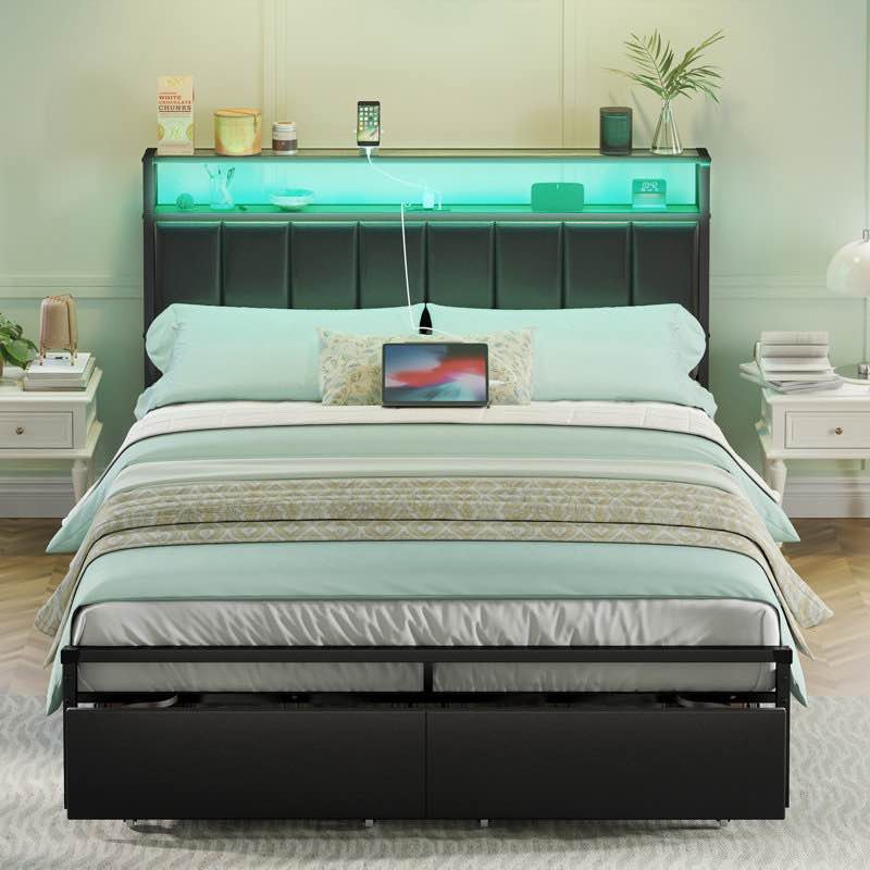 Aydin LED Bed Frame with Drawers and Charging Station