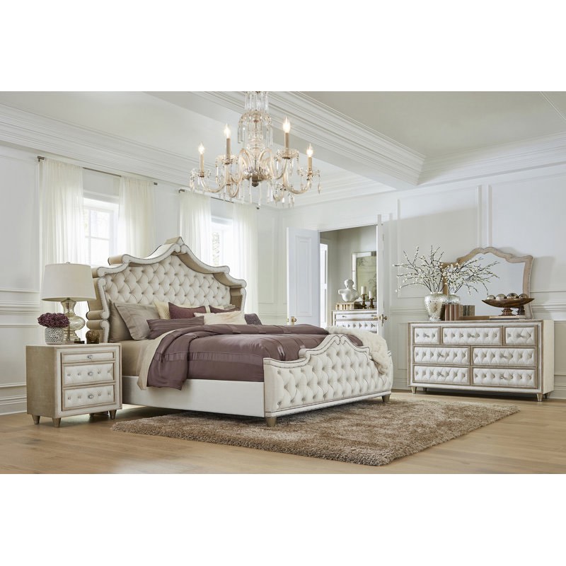 (incomplete, box 3 of 3) Domenick 4 Piece Bedroom Set in Ivory and Camel