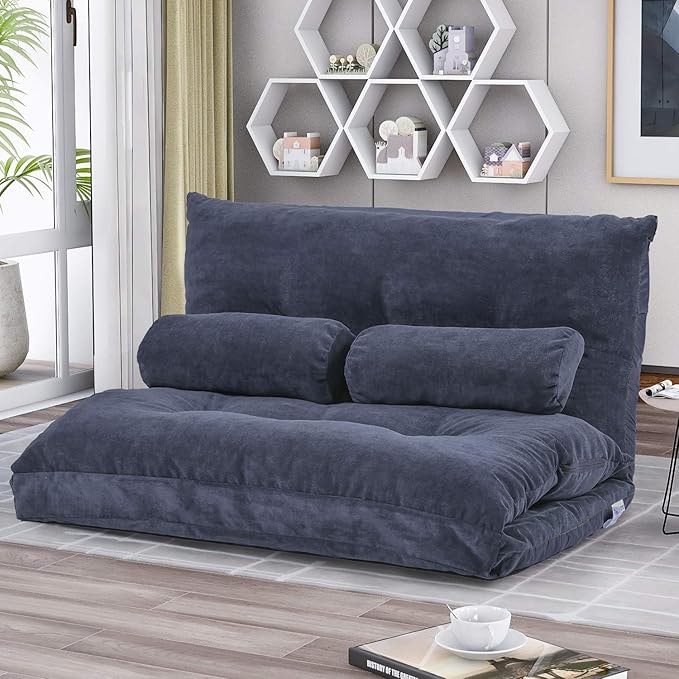 (Similar) Merax Floor Sofa Bed Adjustable Sleeper Bed Futon Bed Sofa Couches 5-Position Reclining Lazy Sofa with Two Pillows (Blue-Gray)