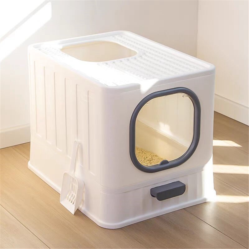 Chic White Large Cat Litter Box Pet Toilet Skylight Enclosed Drawer Scoop Covered Tray