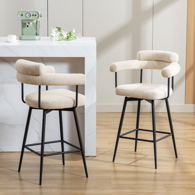 Kiylan Swivel 26.7" Counter Stool Upholstery: Linen Beige