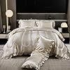 Satin King Comforter Set Silk Like Satin Bedding Set Hotel Soft Polyester Beige Bed Set Luxury Silky Pillow Cover with Quilt Set Ruffle Down Comforter Home Decor