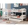 Modern Twin L-Shaped Bunk Bed Frame with Trundle,Can Be Divided Into Two L-Shaped Beds, No Spring Box Needed (White) (White) (Box 1 of 2)