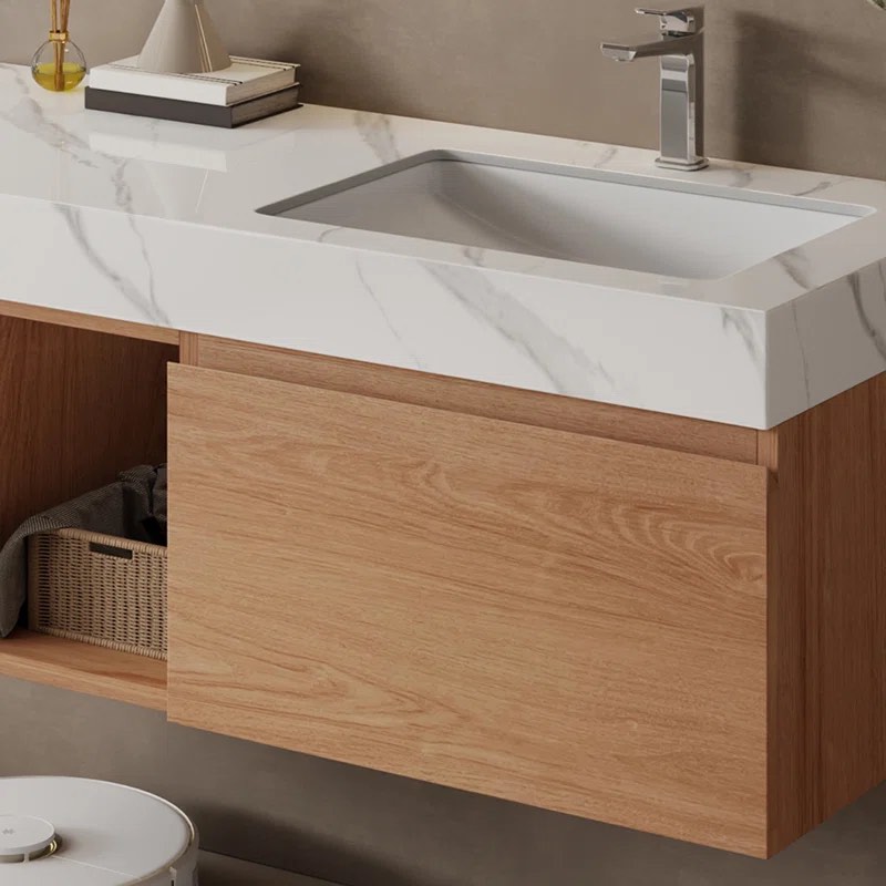 47.6" Wall Mounted Single Bathroom Vanity With Grey Stone Top, Modern floating Vanities with Solid Wood, 2 Drawers