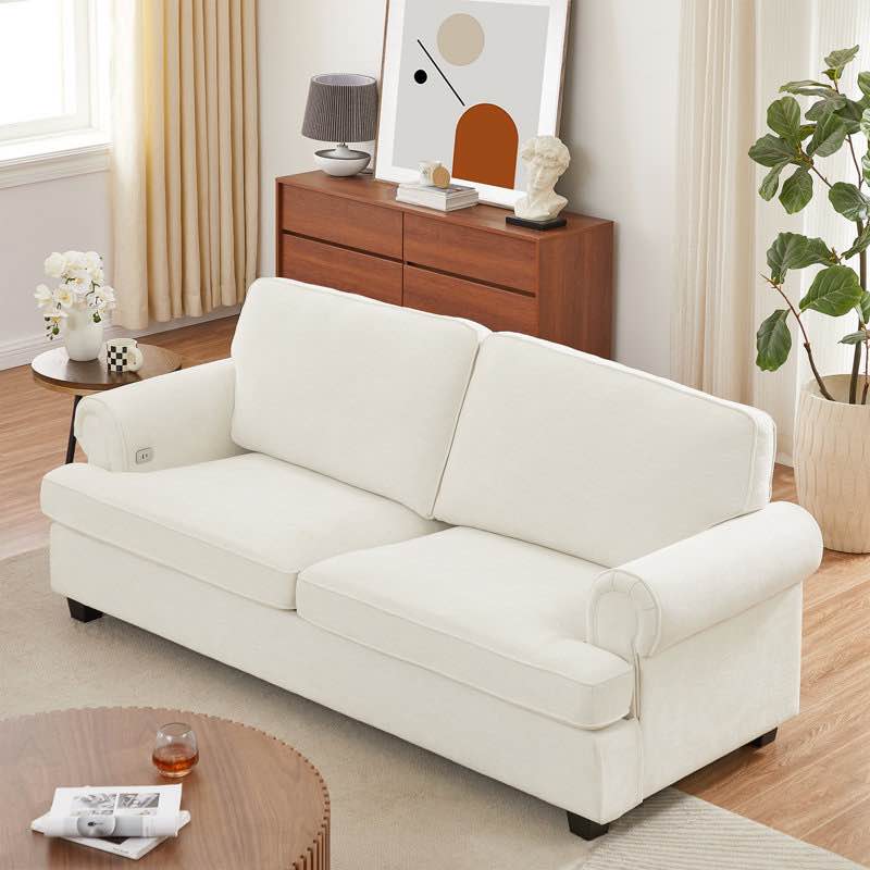 (incomplete) Caricia 85.04" Chenille Upholstered Sofa Couch with USB Charing Ports, Large & Deep Seats