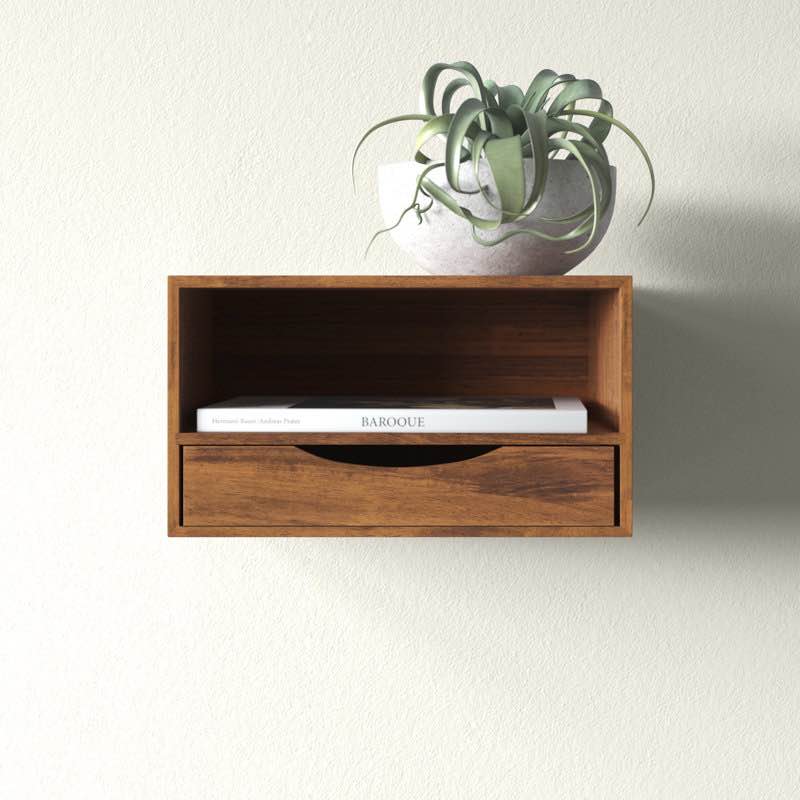 Adeana Poplar Solid Wood Floating Shelf with Drawer