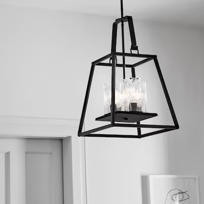 Kichler Ellamae 4-Light Weathered Zinc Industrial Square Medium Hanging Pendant Light 
