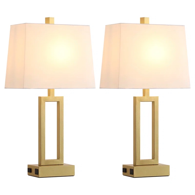 Permelia 23.5" Metal Table Lamp Set with USB, Type-C Ports and Built-in-Oulet