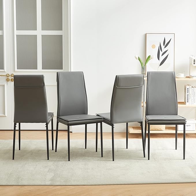 Grey Dining Chairs Set of 4 Modern Kitchen Chairs with Metal Legs