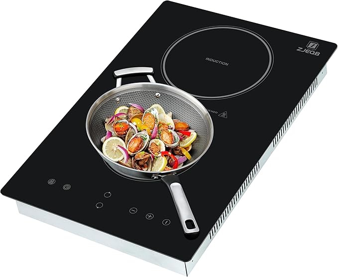 Electric Stove Induction Cooktop Vertical with Dual Burners Vitro Smooth Surface double induction cooktop 110v, 12 Inch, Black Ceramic Glass Portable