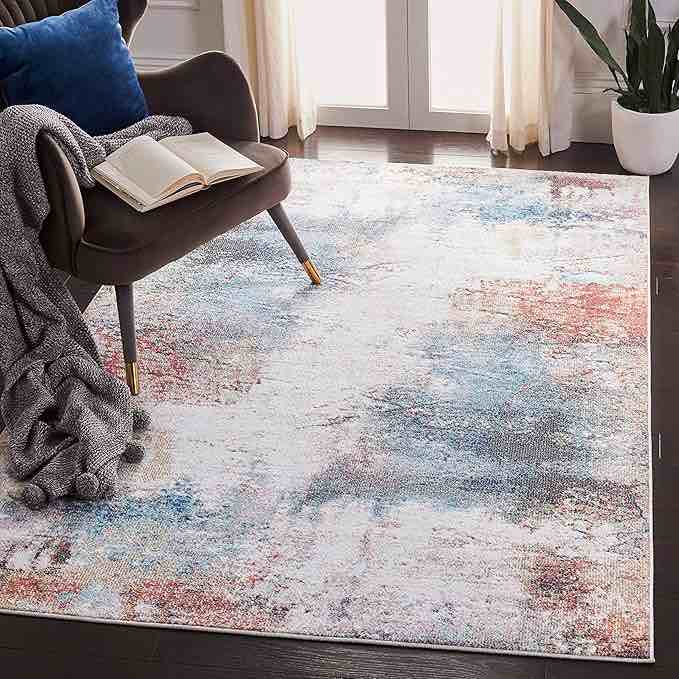 SAFAVIEH Phoenix Collection Area Rug - 8' x 10', Ivory & Blue, Modern Abstract Design, Non-Shedding & Easy Care, Ideal for High Traffic Areas in Living Room, Bedroom (PHX281A)