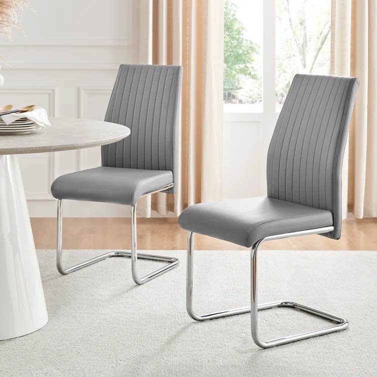 Lazarus Modern Padded Faux Leather & Chrome Leg Kitchen Dining Chairs Modern Design (Set of 2)