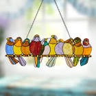 9.5"H Multi-Colored Stained Glass Birds on a Wire Window Panel