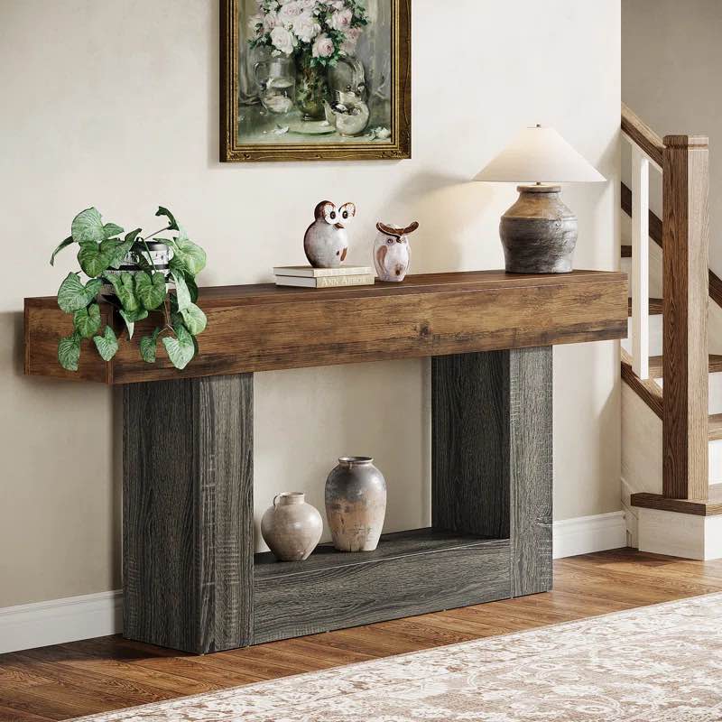 63" Console Table, Farmhouse Entryway Table, Narrow Wood Sofa Table for Living Room, Foyer