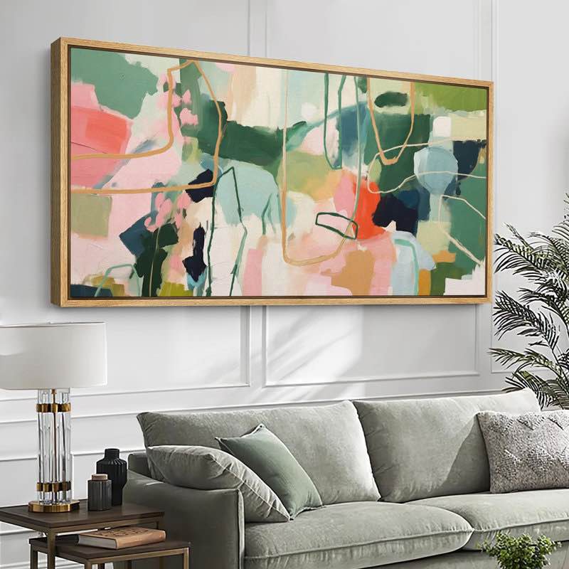 Mid Century Shape Colorful Abstraction Vibrant Framed On Canvas Print