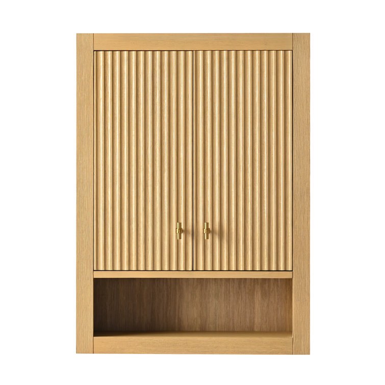 Linear Natural Oak/Brushed Gold Wall Bathroom Shelves
