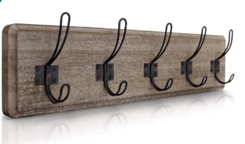 Rustic Coat Rack with 5 Hooks – Weathered Brown Wall Mounted 24" Coat Rack - Solid Pine Wood Entryway Hanger for Hanging Clothes, Hats, Purse, Keys - Vintage Farmhouse Coat Rack for Kitchen, Bedroom 24 Inch 1- Weathered