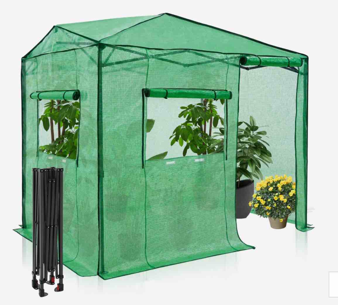EAGLE PEAK 8x6 Heavy-Duty Walk-in Portable Greenhouse, Instant Indoor & Outdoor Garden Green House with Roll-up Zipper Door and 2 Large Roll-Up Windows, Green