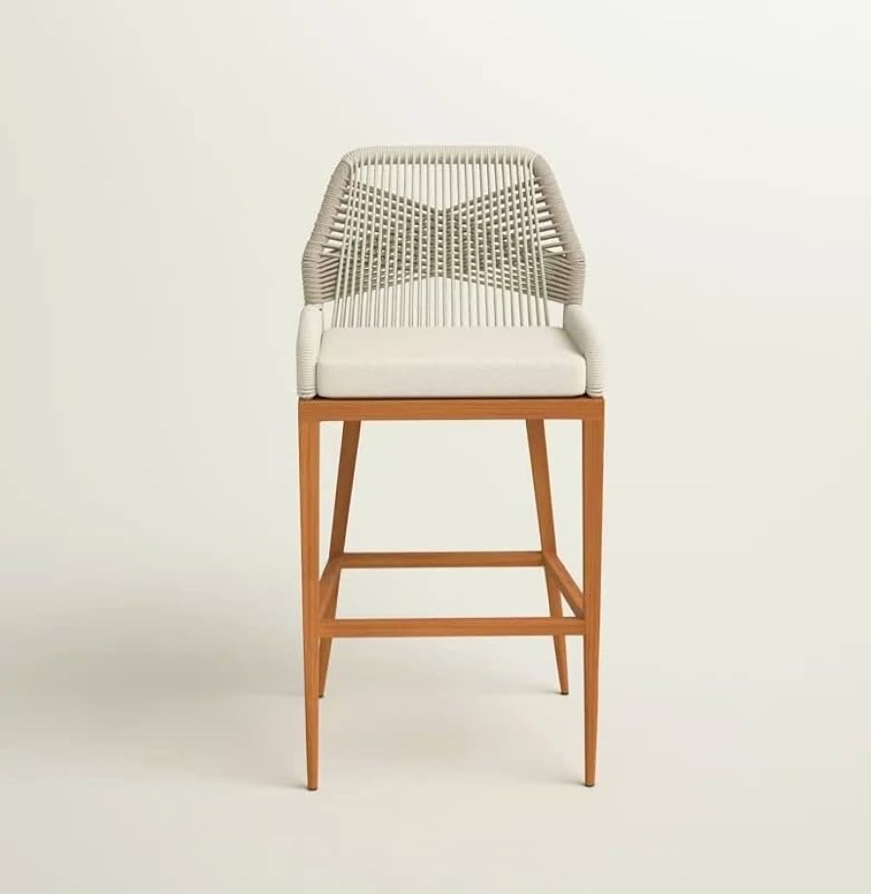 US Furnishing Indoor and Outdoor Waterproof Hand-Crafted Stool, Counter Height Stool Bar High Home Back Dining Chair Comfortable Simple Beautiful (Counter 25), Beige. Brown