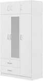 3 Door Wardrobe Closet with Mirror, 71" Freestanding Armoire Wardrobe Closet with Shelves and Hanging Rod, Bedroom Armoires with Shelves, Wooden Clothes Storage Organizer, (White & Drawers). incomplete 3 of 3 only